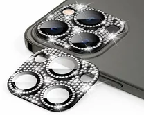 Защитная накладка на камеру iPhone 12 Pro Max 3D со стразами черная