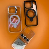 Чехол iPhone 16 Plus Njoyny N23 Ring Stand Clear (черный)