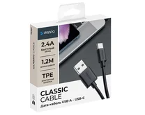 Кабель Deppa Type-C - USB 2.4A черный, 1,2м