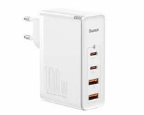 СЗУ-2USB + 2USB-C Baseus GaN2 100W + кабель Type-C-Type-C белый, 1м