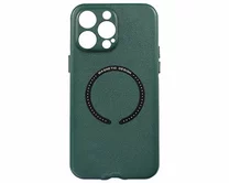 Чехол iPhone 14 Pro Max Leather Magnetic (темно-зеленый)