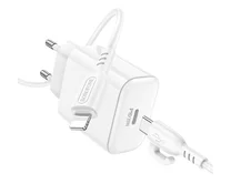 СЗУ-1USB-C Borofone BA81A + кабель Type-C-Lightning, 20W, белый