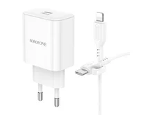 СЗУ-1USB-C Borofone BA81A + кабель Type-C-Lightning, 20W, белый