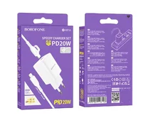 СЗУ-1USB-C Borofone BA81A + кабель Type-C-Lightning, 20W, белый